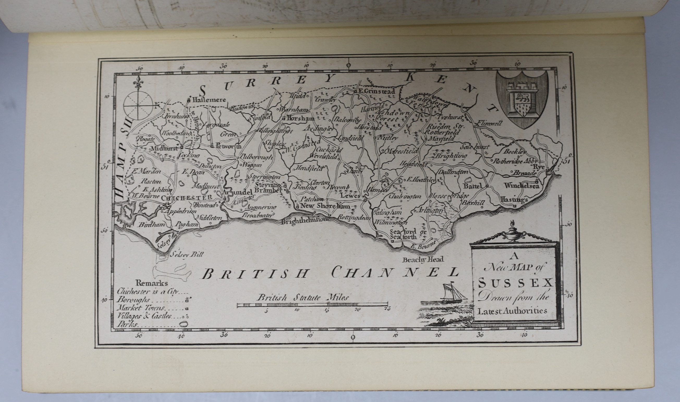 SUSSEX - Shoberl, Frederick - A Topological and Historical Description of the County of Sussex, 3 vols, extra illustrated from other works, 8vo, fine green morocco gilt by Lucien Broca, with marbled endpapers, with 6 map
